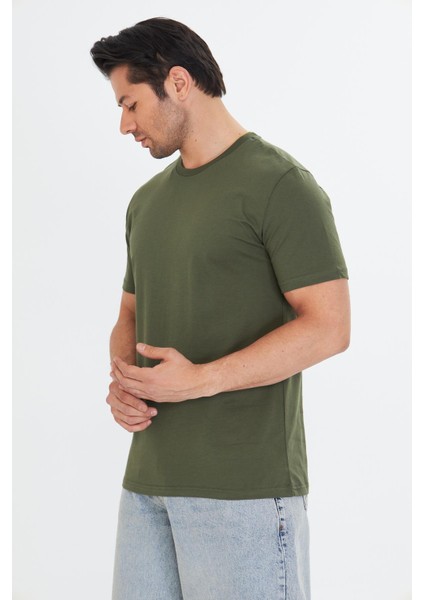 Erkek Pamuklu Bisiklet Yaka Tişört Haki 5014-H fırsatları