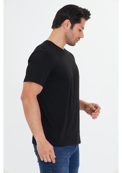 Erkek Pamuklu Bisiklet Yaka Tişört Siyah 5014-S modelleri