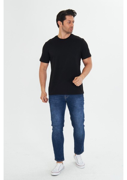Erkek Pamuklu Bisiklet Yaka Tişört Siyah 5014-S indirimleri