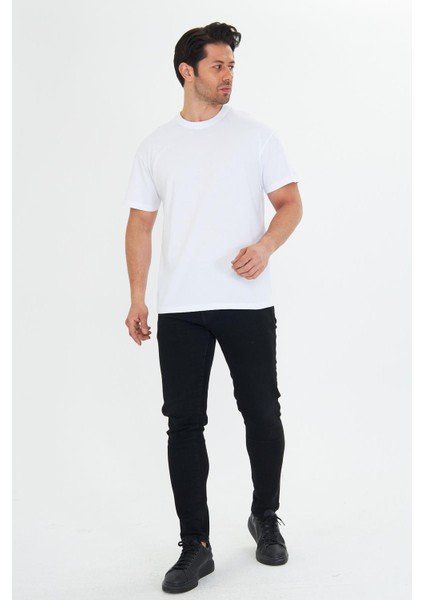 Erkek Pamuklu Bisiklet Yaka Oversize Tişört Beyaz 5015-B fiyatları
