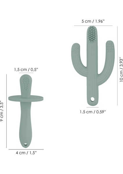 2'li Bebek Diş Kaşıyıcı Seti - Silikon Diş Kaşıma Emziği, Kaktüs Silikon Diş Kaşıyıcı - Yeşil indirimleri