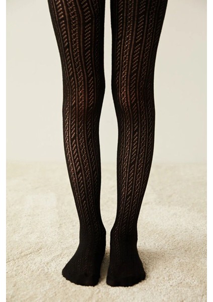 Kız Çocuk Siyah Cooler Desenli Kış Filesi Pamuklu File Külotlu Çorap