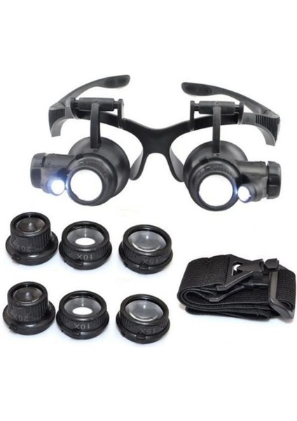 Gözlük Modeli 10X 15X 20X 25X Lens 2 LED Işıklı Büyüteç modelleri