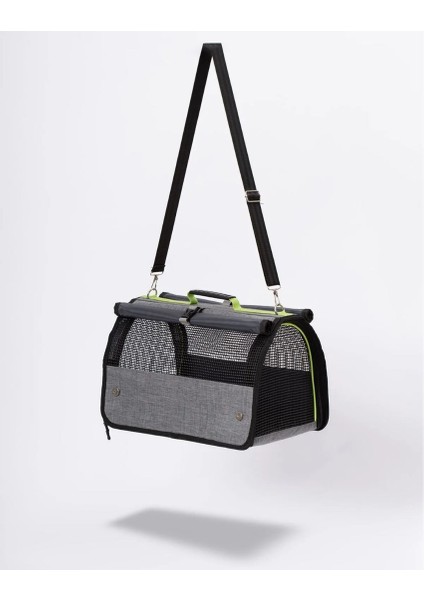Brave Paws Flybag Plastik Yırtılmaz Fileli Kedi ve Köpek Taşıma Çantası Seyahat Çantası Gri 45X25X26CM