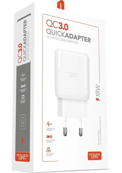 Powerway QCL30 Hızlı 3000 Ma 18W Lıghtnıng Şarj Kafa Başlık Adaptörü (4887)