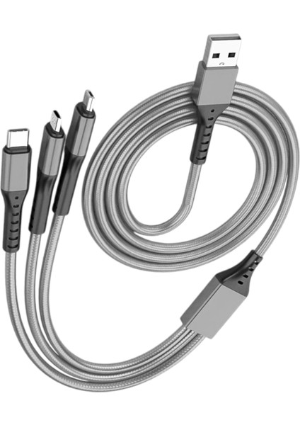 3ın1 Gümüş 1.2 Metre (Mıcro USB - Lıghtnıng - Type C) Telefon Şarj Kablosu (4887)