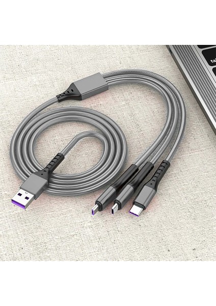 3ın1 Gümüş 1.2 Metre (Mıcro USB - Lıghtnıng - Type C) Telefon Şarj Kablosu (4887)