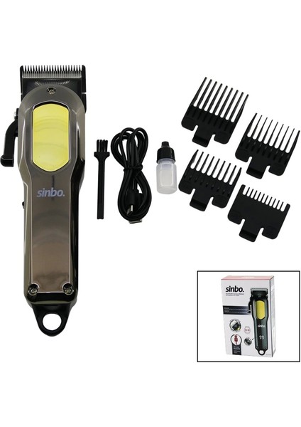 Kesim Ayar Mandallı USB Şarjlı - LCD Göstergeli Saç Kesme Traş Makinesi Gövde Krom Kaplama SHC-4396 (4887)