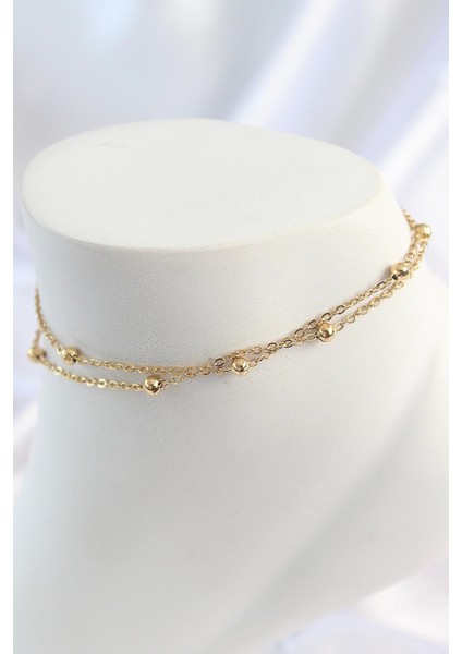 316L Çelik Gold Renk 2'li Topçuk Zincir Model Kadın Halhal - TJ-HH1647