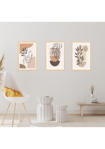 3'lü Bohem Yaprak Desenli Foreks Tablo