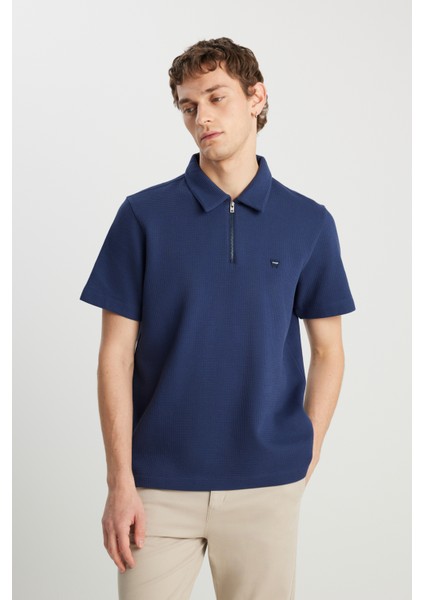 Relaxed Fit Half Zip Erkek Polo T-Shirt W7NQ205286410