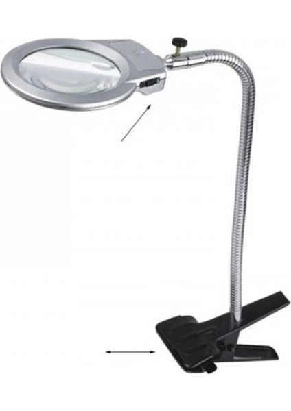 2.5X90 mm 5X24 mm Büyüteç Mandallı Metal Hortumlu Masa Üstü Büyüteç