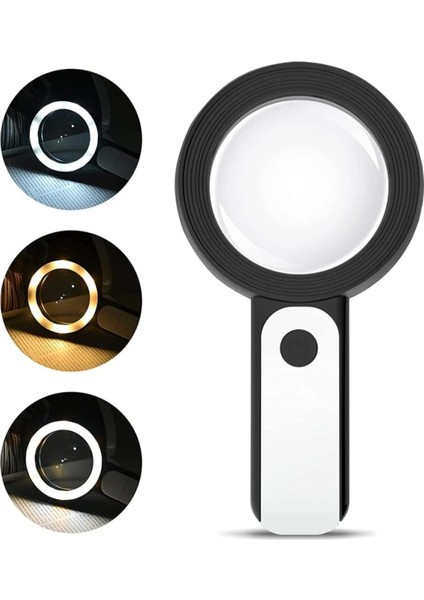 30X -12IŞIKLI Büyüteç Taşınabilir Çıft Katmanlı Optik Cam Okuma Büyüteç 2290-18