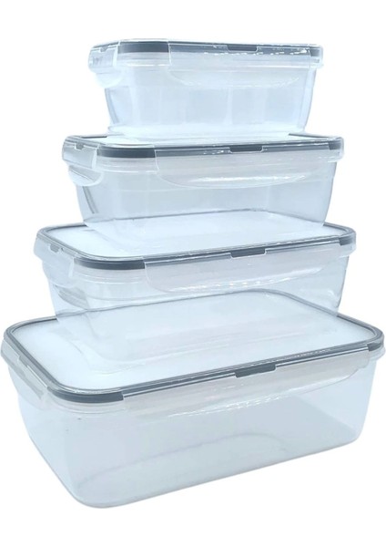4&apos;lü Iç Içe Sızdırmaz Contalı Kilitli Kapaklı Plastik Erzak Saklama Kapları LC315 (4887)