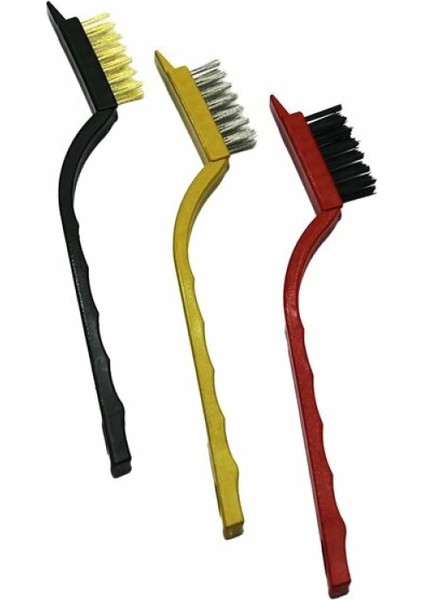 3 Parça Mini Tel Fırça Seti Prinç - Çelik - Naylon Fırça (4887)