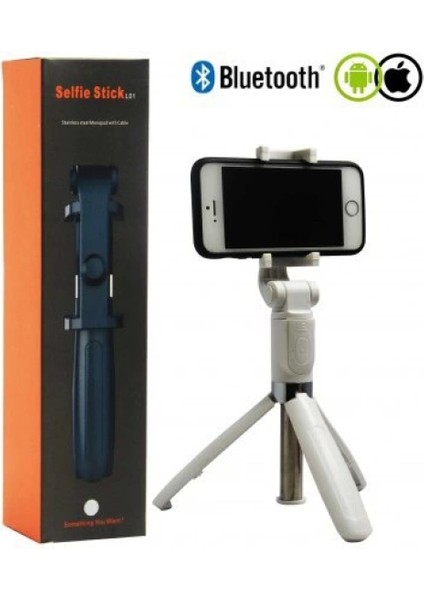 Selfie Stick L01 Bluetooth Kumandalı Selfie Çubuğu Tripod Monopod (4887)