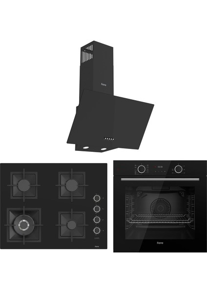 Fryart Sc Serisi Wok'lu Siyah 3'lü Ankastre Set ( XE63CS-SC405-D086 )