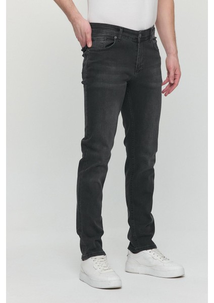 Regular Fit Likralı Erkek Denim Kot Pantolon Füme fiyatları