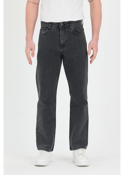 Erkek Baggy Fit Kot Pantolon Füme