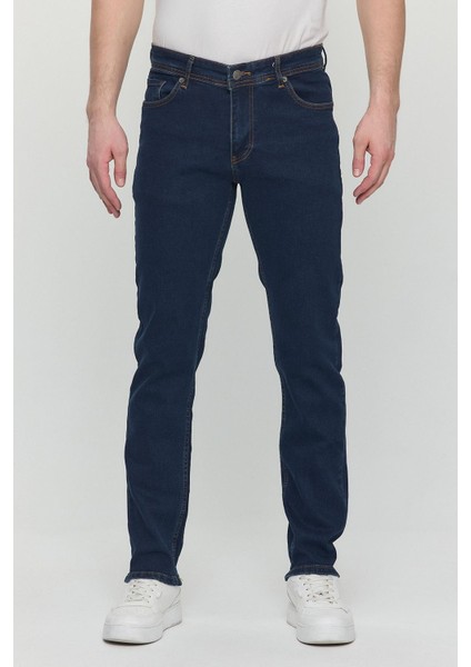 Regular Fit Likralı Erkek Denim Kot Pantolon Lacivert