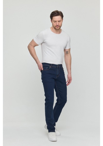 Regular Fit Likralı Erkek Denim Kot Pantolon Lacivert modelleri