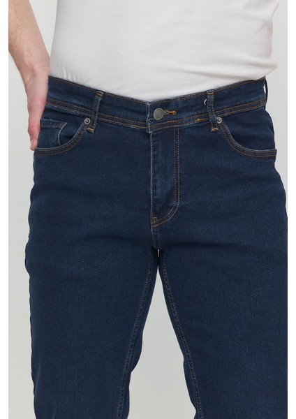 Regular Fit Likralı Erkek Denim Kot Pantolon Lacivert fırsatları