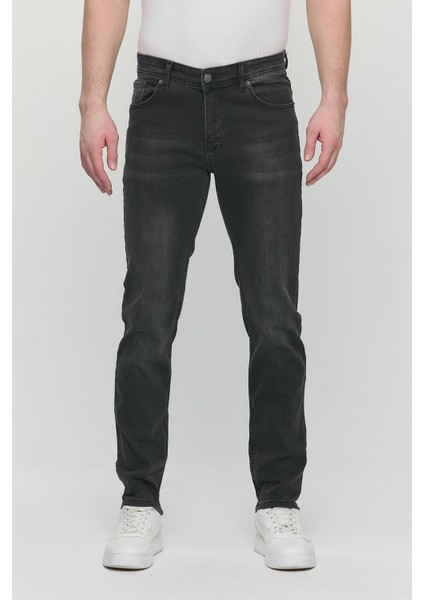 Regular Fit Likralı Erkek Denim Kot Pantolon Füme