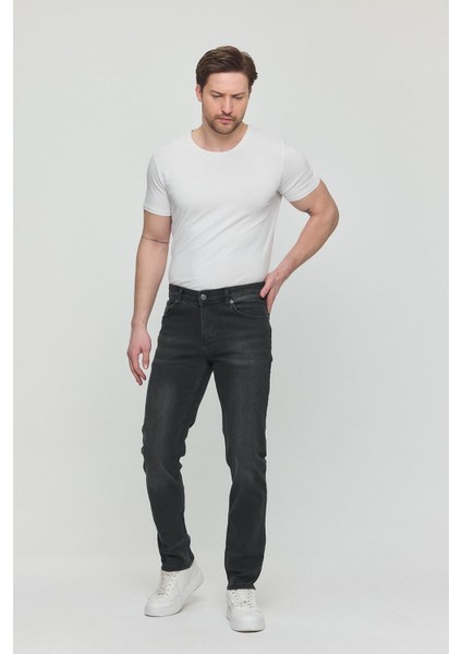 Regular Fit Likralı Erkek Denim Kot Pantolon Füme modelleri