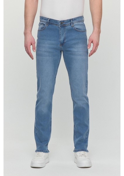 Regular Fit Likralı Erkek Denim Kot Pantolon Mavi