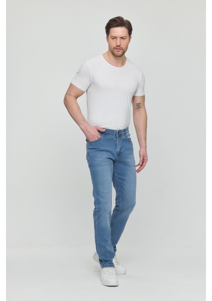 Regular Fit Likralı Erkek Denim Kot Pantolon Mavi modelleri