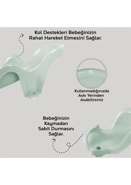 2'li Bebek Yıkama Aparatı ve Minder Seti - Vakumlu Küvet Oturağı, Yıkanabilir Oturak Minderi Yeşil modelleri