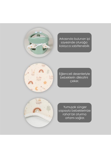 3'lü Set - Vakumlu Bebek Yıkama Aparatı, Vakumlu Destekli Banyo Oturağı, Banyo Oturak Minderi Yeşil