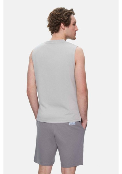 BODHI Açık Gri Bisiklet Yaka Sıfır Kol Baskılı Modal Kumaş Oversize Erkek Tshirt fırsatları