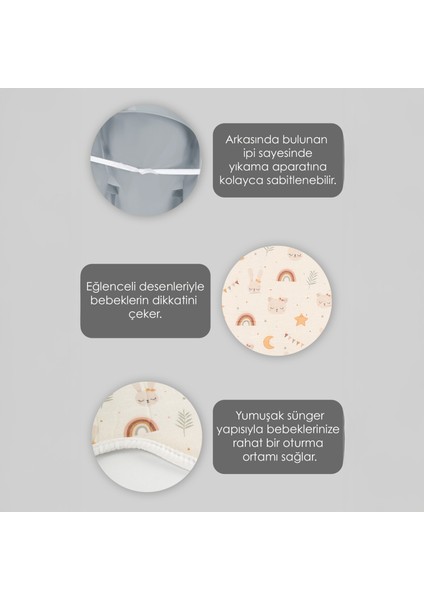 2'li Bebek Yıkama Aparatı ve Minder Seti - Vakumlu Küvet Oturağı, Yıkanabilir Oturak Minderi Gri fiyatları