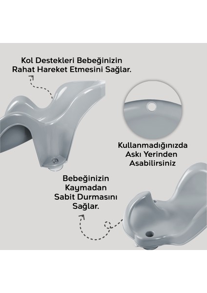 2'li Bebek Yıkama Aparatı ve Minder Seti - Vakumlu Küvet Oturağı, Yıkanabilir Oturak Minderi Gri modelleri