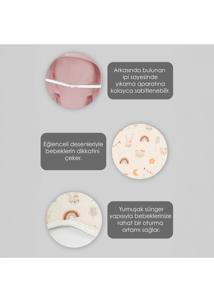 2'li Bebek Yıkama Aparatı ve Minder Seti - Vakumlu Küvet Oturağı, Yıkanabilir Oturak Minderi Pembe fiyatları