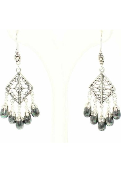 925 Ayar Gümüş Baklava Modeli Siyah İnci Taşlı Küpe fiyatları