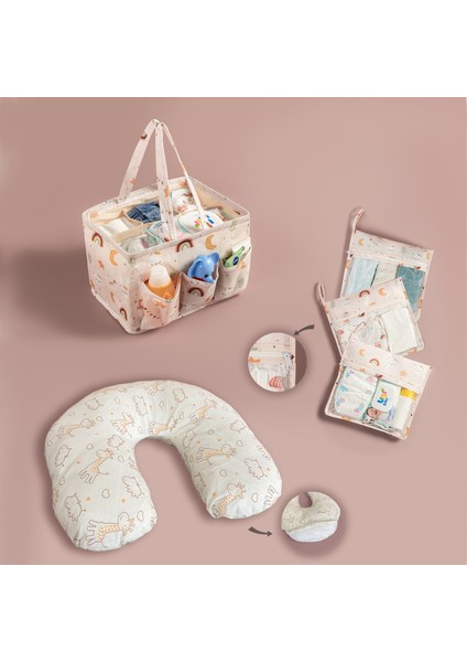 Anne Bebek Hastane Seti - Bölmeli Bebek Bakım Çantası, Fermuarlı Valiz Organizer, Emzirme Yastığı