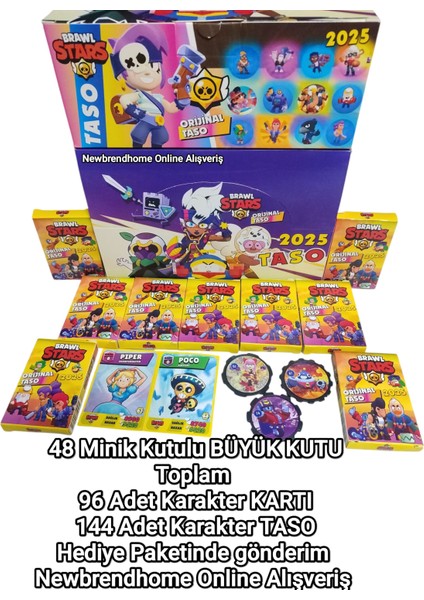 Brawlstars 2025 Orijinal Taso-Kart (48 Minik Kutu 96 Adet Karakter Kartı 144 Adet Karakter Taso) Oyun Kağıtları