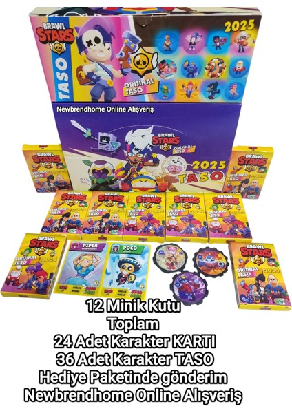 Brawlstars 2025 Orijinal Taso-Kart (12 Minik Kutu 24 Adet Karakter Kartı 36 Adet Karakter Taso) Oyun Kağıtları