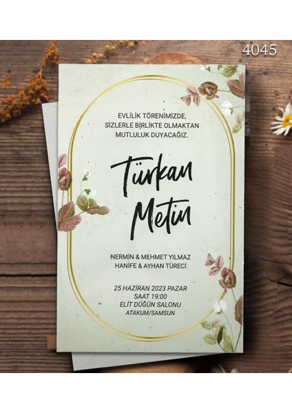 4045 Ekolife Düğün ve Nişan Davetiyesi 300 Adet Al 100 Adet Bizden