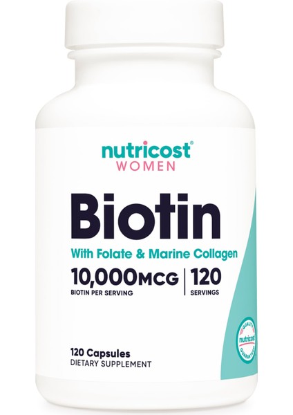 cost Biotin - Collagen - Folate For Women 10000MCG 120 Caps