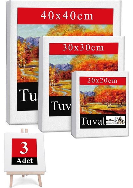 Kare Tuval 3 Adet 20X20 30X30 40X40 cm Boş Tuval Tablo Arkadan Zımbalı Resim Tuvali Akrilik Boya Yağlı Boya Sanat Hobi