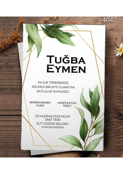 4047 Ekolife Düğün ve Nişan Davetiyesi 300 Adet Al 100 Adet Bizden