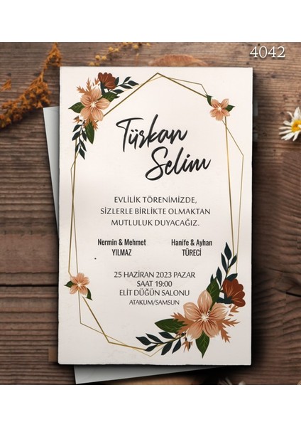 4042 Ekolife Düğün ve Nişan Davetiyesi 300 Adet Al 100 Adet Bizden