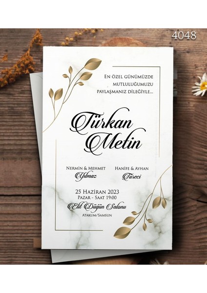 4048 Ekolife Düğün ve Nişan Davetiyesi 300 Adet Al 100 Adet Bizden