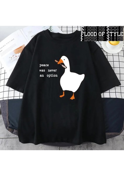 Barış Asla Bir Seçenek Olmadı Baskılar Erkek T-Shirt Komik Ördekler Kısa Kollu Pamuk Tee Raha