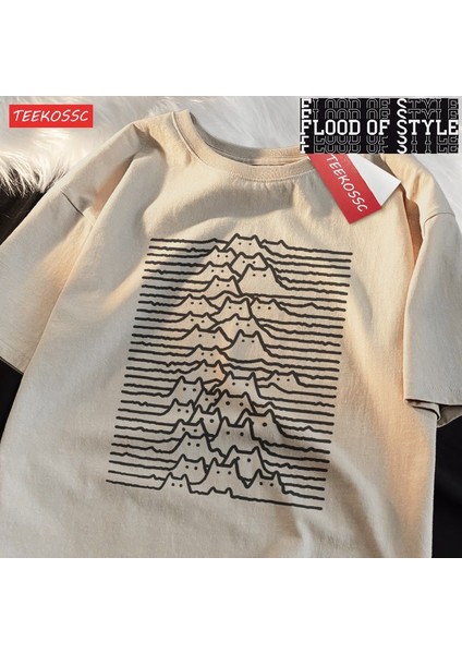 Kedi Grubu Dağ Karikatür Pamuk Trendy Yaz Seyahat Dağ ve Nehir Kedi Hattı Kısa Kollu Tişört E