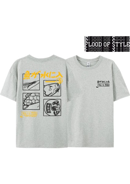 Japon Retro Moda Balık T-Shirt Erkek Kadın Kısa Kollu Boy Gevşek Bf Tarzı Çift Öğrenci Yarım