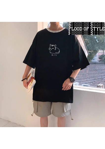 T Gömlek Erkekler Pamuk Baskılı Erkek Yaz Tişörtleri Büyük Boy Tee Gömlek 5xl Rahat T-Shirt B